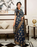 Navy Blue Silk Bandhani Printed Zari Stripe Saree 
