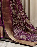 Dark Magenta Silk Bandhani Printed Zari Stripe Saree 