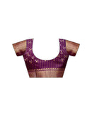 Dark Magenta Silk Bandhani Printed Zari Stripe Saree 