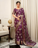 Dark Magenta Silk Bandhani Printed Zari Stripe Saree 