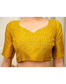 Yellow Silk Bandhani Printed Zari Stripe Saree 