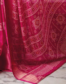 Rani Pink Silk Bandhani Printed Zari Stripe Saree 
