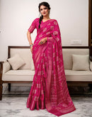 Rani Pink Silk Bandhani Printed Zari Stripe Saree 