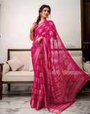 Rani Pink Silk Bandhani Printed Zari Stripe Saree 