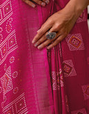 Rani Pink Silk Bandhani Printed Zari Stripe Saree 