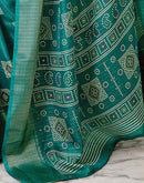Teal Green Silk Bandhani Printed Zari Stripe Saree 