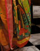 Yellow Linen Kalamkari Printed Saree