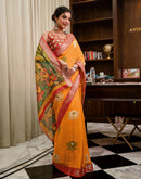 Yellow Linen Kalamkari Printed Saree