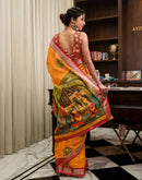 Yellow Linen Kalamkari Printed Saree