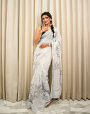 White Linen Printed Saree