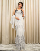 White Linen Printed Saree
