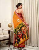Turmeric Yellow Linen Kalamkari Printed Saree