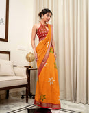 Turmeric Yellow Linen Kalamkari Printed Saree