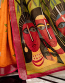 Turmeric Yellow Linen Kalamkari Printed Saree