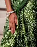 Green Khadi Bandhani Printed Saree 