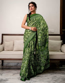 Green Khadi Bandhani Printed Saree 