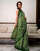 Green Khadi Bandhani Printed Saree 
