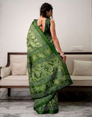 Green Khadi Bandhani Printed Saree 