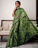 Green Khadi Bandhani Printed Saree 