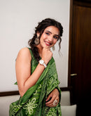 Green Khadi Bandhani Printed Saree 