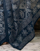 Navy Blue Khadi Bandhani Printed Saree 