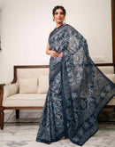 Navy Blue Khadi Bandhani Printed Saree 
