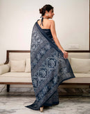 Navy Blue Khadi Bandhani Printed Saree 