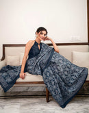 Navy Blue Khadi Bandhani Printed Saree 