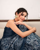 Navy Blue Khadi Bandhani Printed Saree 
