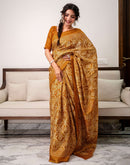 Brown Khadi Bandhani Printed Saree 