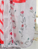 White Linen Printed Saree