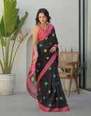 Black Linen Printed Saree