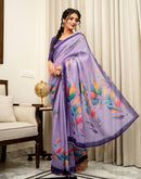 Lavender Linen Printed Saree