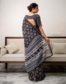 Black Linen Printed Saree