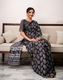 Black Linen Printed Saree