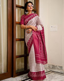 Off White Khadi Ikkat Printed Saree 