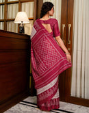 Off White Khadi Ikkat Printed Saree 
