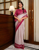 Off White Khadi Ikkat Printed Saree 