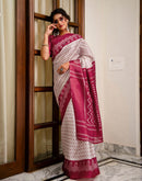 Off White Khadi Ikkat Printed Saree 