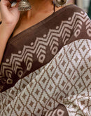 Off White Khadi Ikkat Printed Saree 