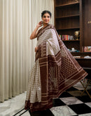 Off White Khadi Ikkat Printed Saree 
