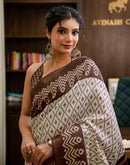 Off White Khadi Ikkat Printed Saree 