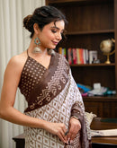 Off White Khadi Ikkat Printed Saree 