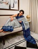 Off White Khadi Ikkat Printed Saree 