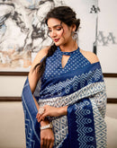 Off White Khadi Ikkat Printed Saree 