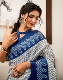 Off White Khadi Ikkat Printed Saree 