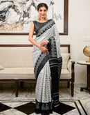 Off White Khadi Ikkat Printed Saree 