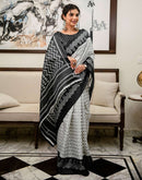 Off White Khadi Ikkat Printed Saree 