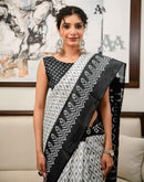 Off White Khadi Ikkat Printed Saree 