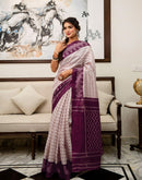 Off White Khadi Ikkat Printed Saree 